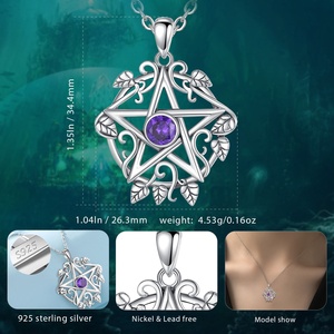 Zircon cubique violet 925 en argent Sterling conception spéciale bijoux fins sorcière Wiccan pentagramme pendentif collier pour femmes ou hommes - Product Image 2