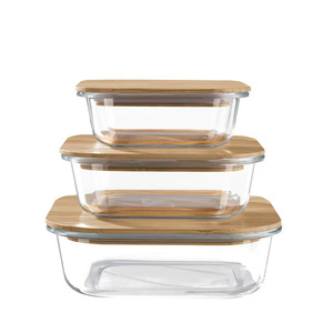 Boîte de conservation alimentaire en <span class=keywords><strong>verre</strong></span> borosilicate de haute qualité avec couvercle en bois de bambou JX, compatible micro-ondes et réfrigérateur, hermétique, boîte à <span class=keywords><strong>lunch</strong></span> - Product Image 2