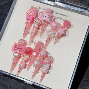Venta al por mayor hecho a mano Stiletto largo prensa en las <span class=keywords><strong>uñas</strong></span> 3D <span class=keywords><strong>Hello</strong></span> <span class=keywords><strong>Kitty</strong></span> corazón arco Rosa diseño reutilizable acrílico personalizado <span class=keywords><strong>uñas</strong></span> postizas - Product Image 4