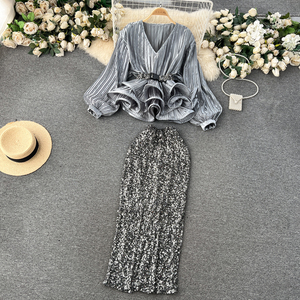 S1240Y 2026 Completo da Donna di Alta Gamma <span class=keywords><strong>Chic</strong></span>, Stile Socialite alla Moda, Top con Vita Aderente e Volant, Abito da Sera a Vita Alta con Paillettes - Product Image 4