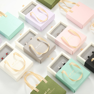 Exquis personnalisé Portable collier dessin Kraft papier bijoux tiroir emballage ruban boîte-cadeau vitrine avec poignée en mousse - Product Image 6