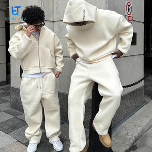 Double Layered Cotton 500 Gsm Blank Sweatsuit Wholesale Tracksuit Custom Blank Heavyweight Zip up Hoodie and <strong>Sweatpants</strong> <strong>Set</strong> - Product Image 1