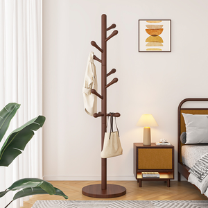 Nouveau porte-manteau vertical simple en bois massif pour chambre et salon, support de rangement vertical à un seul poteau pour vêtements et sacs - Product Image 6