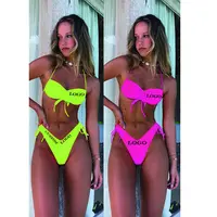 Miễn Phí Vận Chuyển Người Phụ Nữ Sáng Màu Vàng Bandage BIKINI Giá Rẻ Sexy Bikini Swimsuit Sets Với Removable Bra Paddings