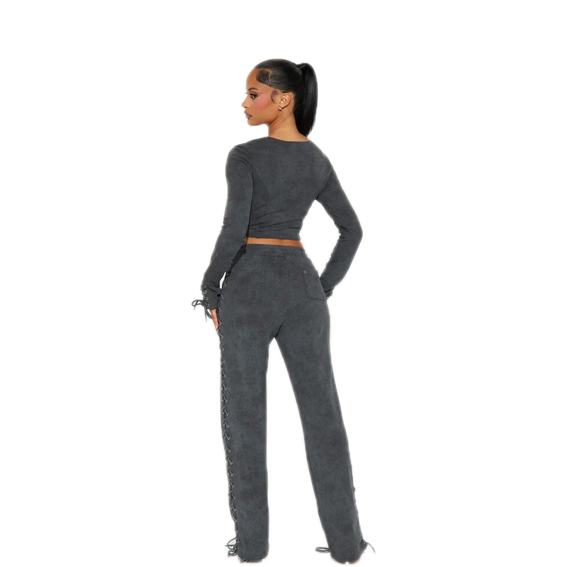 KY Women Long Sleeve Crop Top Outfits Fit Waistband Elastic Lace up Clothing Ladies 2 Piece Women Outfits · image 3