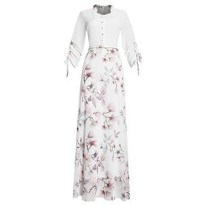 <span class=keywords><strong>Abito</strong></span> <span class=keywords><strong>lungo</strong></span> floreale elegante da donna alla moda estiva taglie forti a mezza manica grande con cintura - Product Image 2