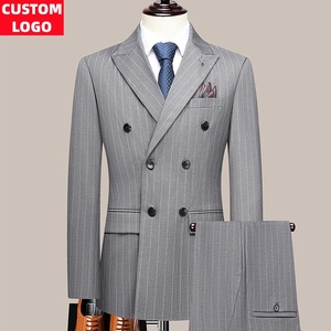 Traje <span class=keywords><strong>de</strong></span> <span class=keywords><strong>Hombre</strong></span> a Rayas Personalizado, Doble Botonadura, Corte Entallado, Estilo Británico, <span class=keywords><strong>para</strong></span> Negocios, Bodas, Traje <span class=keywords><strong>de</strong></span> Novio - Product Image 1