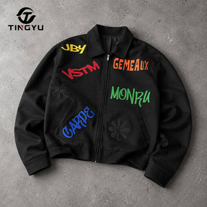 High Quality Black Colorful <b>Letter</b> Embroidery Breathable Checker Patchwork <b>Jacket</b> <b>Men</b> Stylish Patch Embroidery Regular - Product Image 1