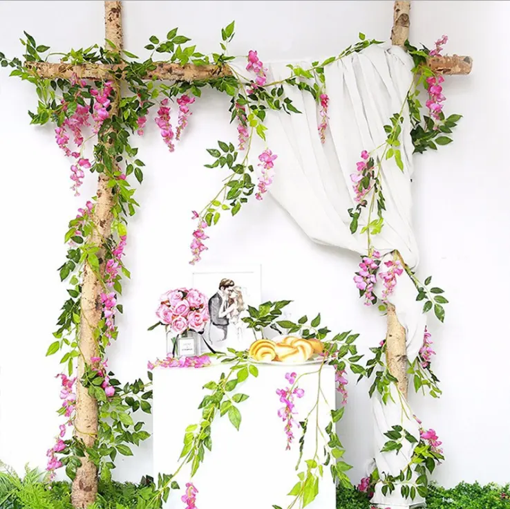 Vendita all'ingrosso ghirlande di fiori artificiali per piante sospese per decorazioni per feste di nozze ghirlanda di glicine di alta qualità