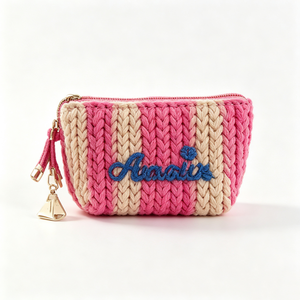 Pochette zippée au crochet personnalisée, Pochette à maquillage tricotée, Porte-monnaie tissé, Petit sac de rangement tricoté - Product Image 4
