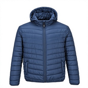 Veste matelassée à capuche bleu marine pour homme, coupe-vent, rembourrage en polyester, fermeture éclair, coupe classique, décontractée, hiver - Product Image 1