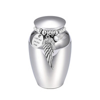 Urne funéraire miniature de luxe moderne pour animaux de compagnie, avec breloque en cristal Aile d'ange, couvercle à vis en alliage d'aluminium, pour cendres d'animaux, fournisseur en gros