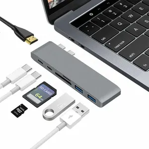 Hub USB 3.0 de Type C avec adaptateur de lecteur de carte 4K pour Station d'accueil MacBook Pro Air USB C à 7 Ports
