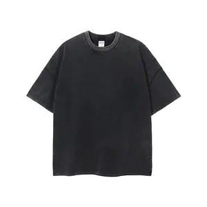 OEM manufacturers customize exclusive logo T-shirt for street men 100% cotton off shoulder vintage wash T-shirt