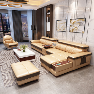 Sofa kulit serat mikro untuk ruang tamu, Sofa cerdas furnitur mewah terlaris Global bagian berbentuk U - Product Image 4