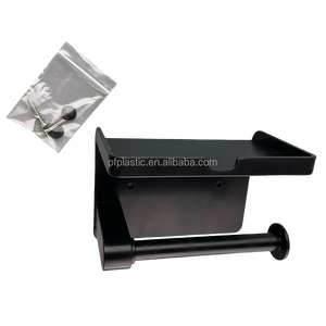 Người giữ giấy vệ sinh màu đen với kệ treo tường bằng băng dính hoặc ốc vít tự dính - Product Image 5