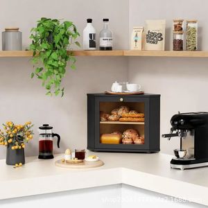 Asaki Wooden Bread Box Double Layer Desktop <b>Storage</b> <b>Kitchen</b> Condiment Rack - Product Image 2