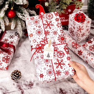Snowflake Pattern Gift <b>Wrapping</b> <b>Paper</b> Roll Red <b>White</b> Eco-Friendly Specialty <b>Paper</b> for Holiday Packaging - Product Image 2