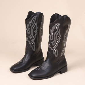<span class=keywords><strong>Stivali</strong></span> <span class=keywords><strong>da</strong></span> donna in denim ricamati con tacco a zeppa, stile coreano, alti fino al ginocchio, antiscivolo e caldi, Nuova Collezione Autunno 2023 - Product Image 4