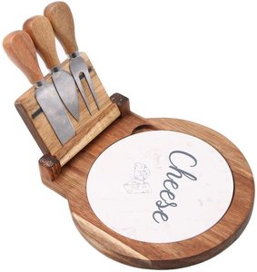 Assiettes <span class=keywords><strong>de</strong></span> service en bois et en <span class=keywords><strong>marbre</strong></span>, <span class=keywords><strong>cuisine</strong></span> écologique, Souvenir personnalisé <span class=keywords><strong>de</strong></span> luxe pour mariage, assiettes avec couteau, 4 pièces - Product Image 2