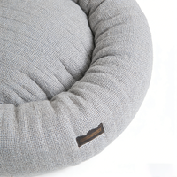Lit pour chien rond en tissu lin gris personnalisé, moderne et tendance, Yang Yang Pet