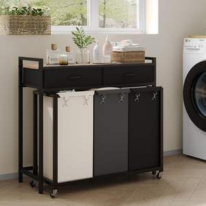 Wasmand 3 Sectie Rollende Wasmand Organizer Met 2 Opbergladen En Grote Desktop - Product Image 4