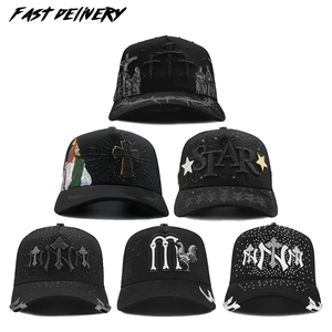 Casquette de baseball réglable G5 Xcap 2026, nouveau style, noire, broderie croix, strass, dentelle, ethnique, 5 panneaux - Product Image 1