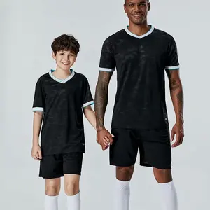 Kids adult black shirt and short cool dry soccer jerseys set customized your team logo number football training jersey