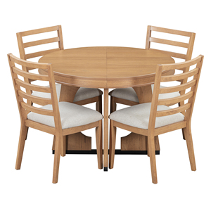 Mesa de Comedor Redonda Moderna para 4 Personas con Juego de Sillas, Mesa de Comedor Extensible con Centro Extraíble de 16 Pulgadas, Madera Ecológica - Product Image 2