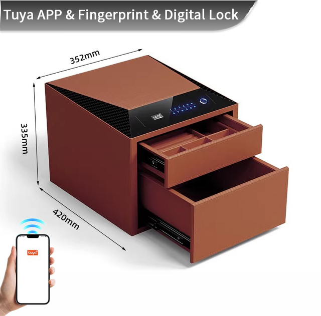 CEQSAFE Smart WIFI Fingerprint Lock Watch Winder Custom Leather Double-layers Jewelry Drawer Storage Security Deposit Safe Box