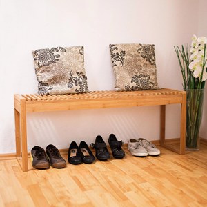 Modern minimalist entryway shoe bench, <b>bamboo</b> indoor/outdoor bench, entrance shoe rack bench, <b>bamboo</b> and wood <b>stool</b> - Product Image 3