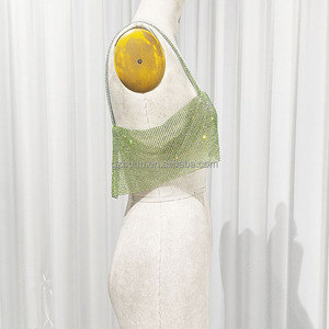 2023 Trendy Green Crystal Chain Mail Metal Rhinestone Mesh Sexy Tank Top para mujeres de moda - Product Image 6