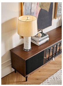 Moderne Vintage Stijl Bruine Houten Kast Met Zwarte Deuren Woonkamer Tv-Standaard Voor Thuis En Dineren Eenvoudig <span class=keywords><strong>Chinese</strong></span> Design