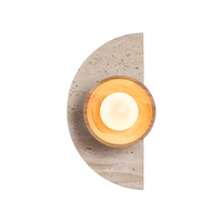 Applique Murale LED Demi-Lune en Travertin Naturel Style Mid-Century, Globe en Verre, Lumière Chaude, IRC Élevé 95, Durée de Vie 20000 Heures pour Chambre et Maison