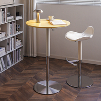 Tavolo da Bar Regolabile in Altezza con Piano in MDF Ecologico e Base in Acciaio Inox con Sollevamento a Gas per Casa, Caffè e Uso Commerciale, Colore Caramella, Design Moderno