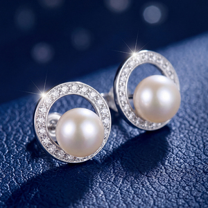 Élégantes boucles d'oreilles clous en argent S925 avec feuille et perle d'eau douce, bijoux en zircon pour femme, cadeau de mariage ou d'anniversaire - Product Image 4