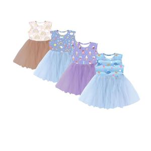 SQG-089 Vestido de Moda para Niñas, Top de Seda de Leche, Falda de Tul Súper Suave, Vestidos de Verano para Niñas, Fiesta de Cumpleaños, OEM - Product Image 1