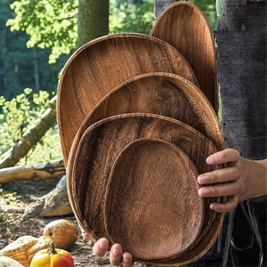 Assiette à gâteau classique en bois d'acacia écologique, plats à fruits, plateau de service pour desserts, pain, noix, collations, thé, sushi, assiette à dîner, vaisselle - Product Image 2