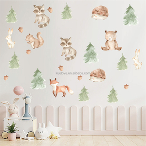 Aquarelle dessin animé <span class=keywords><strong>animaux</strong></span> de la forêt stickers muraux chambre d'enfants maternelle décoration papier peint auto-adhésif PVC autocollants - Product Image 1