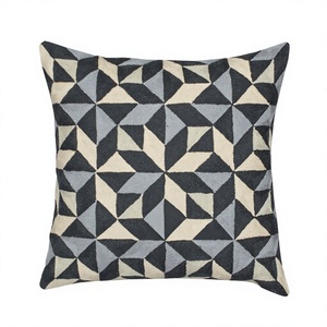 Kashmiri Design Wool Chain <b>Stitched</b> Cushion Cover Handmade Crewel Embroidery Geometric Vintage Style Decorative <b>Throw</b> Pillows - Product Image 1