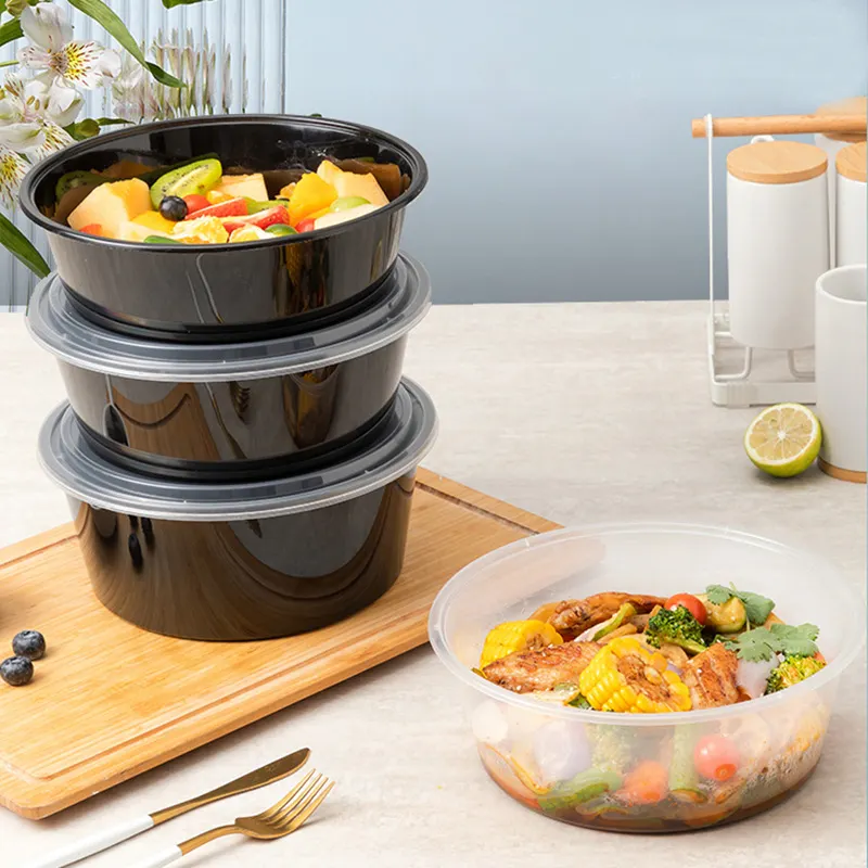 Amazon Passe au micro-ondes Jetable Rond en plastique Fruits de mer Réfrigération Tiffin Déjeuner Repas Dessert Take Out to Go Boîte d'emballage Bol