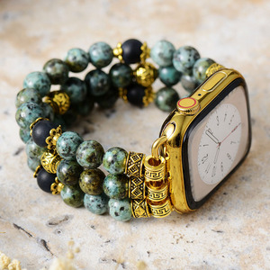 Bracelet de montre Apple en pierre naturelle perlée, plaqué or, élastique, bijoux bohèmes pour Apple Watch 40 mm 44 mm - Product Image 1
