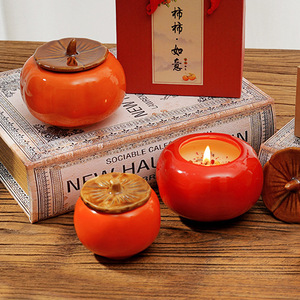 Persimmon Shaped Ceramic Scented Candles Red Fruit Design Home Decoration <b>For</b> Chinese New Year <b>Gift</b> - Product Image 1