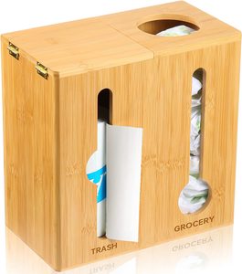 Porta Organizer a chiusura lampo in legno di bambù personalizzato 2 in 1 e Dispenser per sacchetti della spazzatura sotto l'organizzatore del sacchetto della spazzatura in legno del lavandino