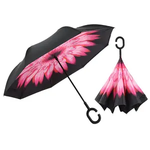 Inverted Reverse Rain Umbrella Version Of The Forest C Shape Handle Oem Custom Print Umbrellas