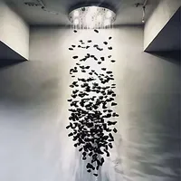 Lustre long en acier inoxydable argenté de luxe avec pierres et cristaux, pour escalier, couloir, hall, lumière suspendue moderne à LED pour la maison, intérieur