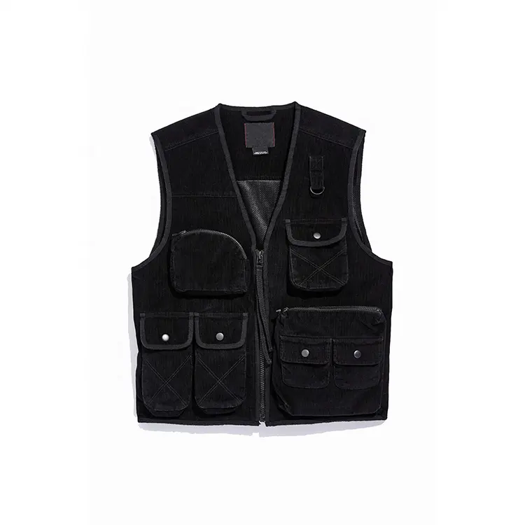 100% Katoen Factory Supply Heren Winter Streetwear Zwart Corduroy Vest