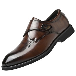 Chaussures habillées en cuir Monk Strap pour hommes, à bout pointu, avec fermeture auto-agrippante, respirantes, pour le bureau et la carrière, couleur unie, automne - Product Image 5