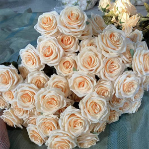 GOG149 مواد زهور للزفاف قطع مركزية بلمسة ذهبية وردية كيس من الساتان الحريري ورود حمراء بالجملة زهور صناعية باقة من 12 رأس - Product Image 3