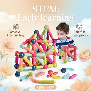 Bloques de Construcción 3D, Juego de Construcción DIY <span class=keywords><strong>con</strong></span> Palos y Bolas Magnéticas de Plástico ABS para Niños, Edificios Modernos Educativos - Product Image 6